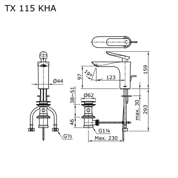 TX115KHA - HA - Single Lever Lavatory Faucet With 1 ¼” Pop-Up Waste
