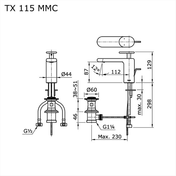 TX115MMC - LOZZA - Single Lever Lavatory Faucet With 1 ¼” Pop-Up Waste