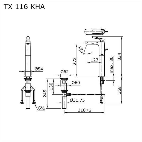 TX116KHA - HA - Extended Single Lever Lavatory Faucet With 1” Pop-Up Waste