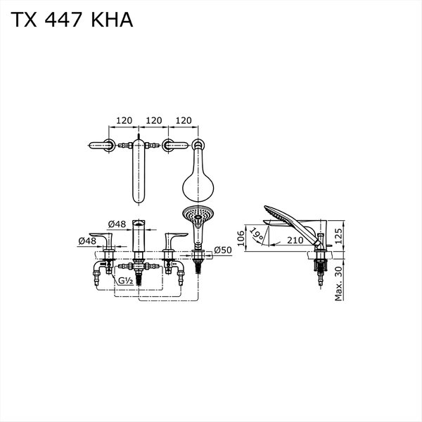 TX447KHA - HA - 4 Holes Bath & Shower Set