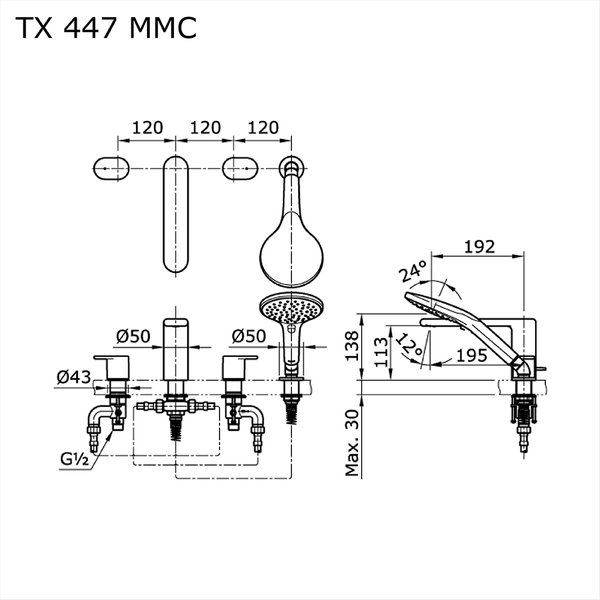 TX447MMC - LOZZA - 4 Holes Bath & Shower Set