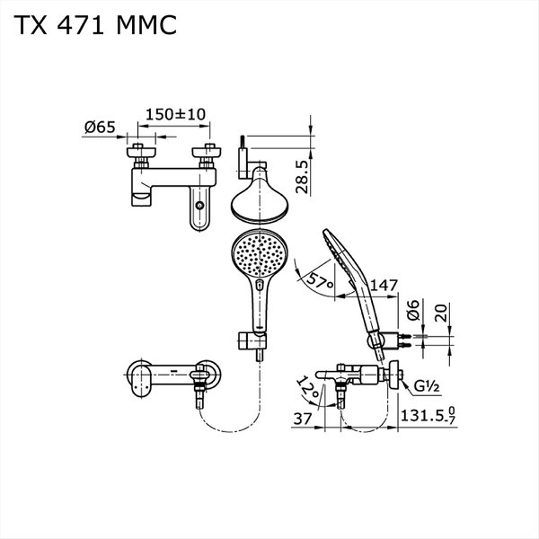 TX471MMC - LOZZA - Single Lever Bath & Shower Set