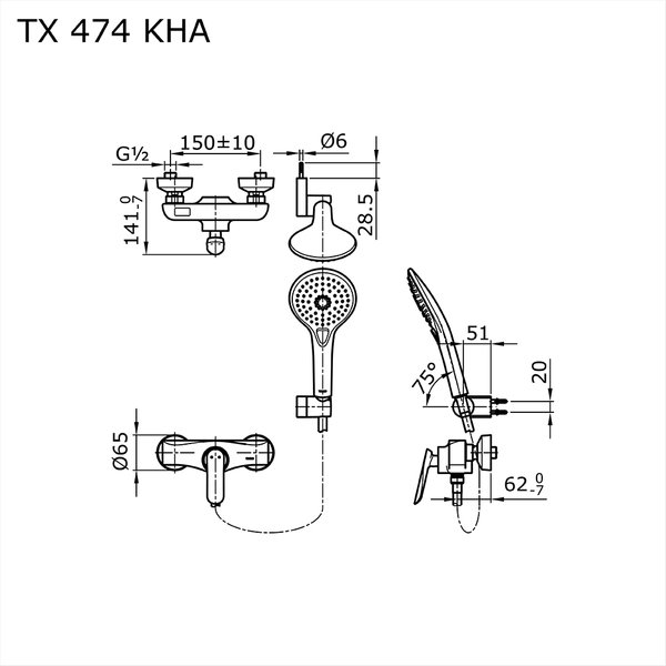 TX474KHA - HA - Single Lever Shower Set