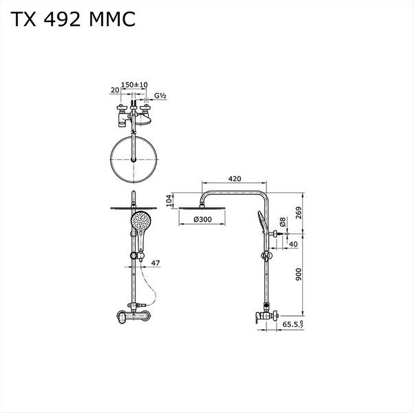 TX492MMC - LOZZA - Lever Handle Shower Column Set
