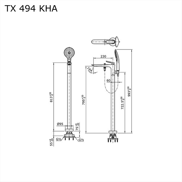 TX494KHA - HA - Lever Handle Floor Standing Single Lever Bath & Shower Set