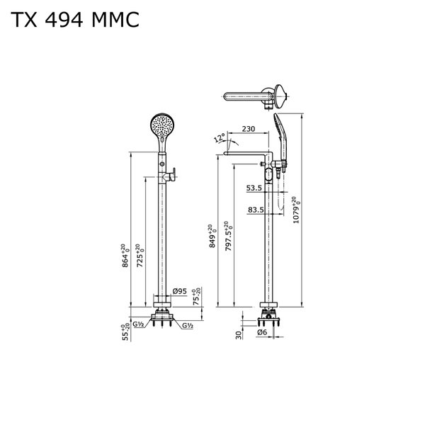 TX494MMC - LOZZA - Lever Handle Floor Standing Single Lever Bath & Shower Set