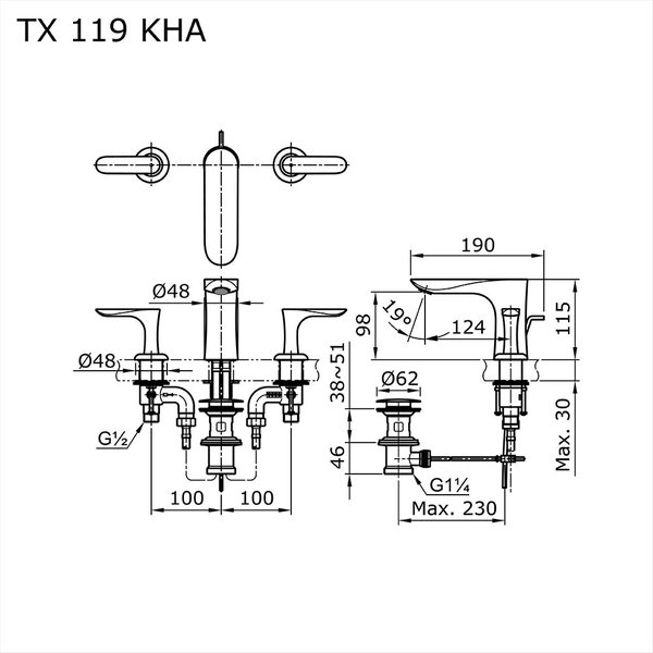 TX119KHA - HA - 8” Lever Handle Lavatory Faucet With 1 ¼ “ Pop-Up Waste