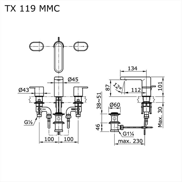 TX119MMC - LOZZA - 8” Lever Handle Lavatory Faucet With 1 ¼ “ Pop-Up Waste