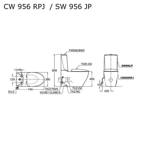 CW956RPJ / SW956JP - Close Coupled Toilet