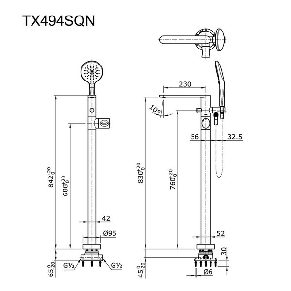 TX494SQN - LE MUSE - Floor Standing Bath & Shower Set (3 mode)