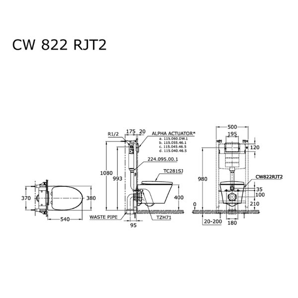 AVANTE Wall Hung Toilet Bowl CW822RJT2 with Washlet TCF24410ASG