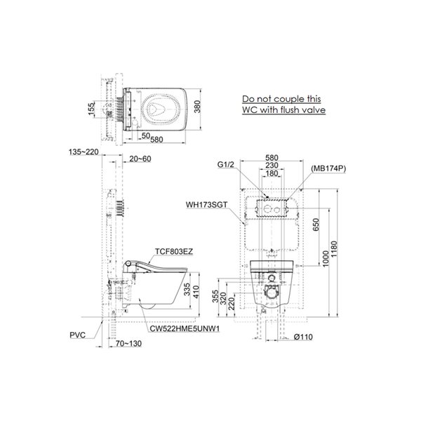 CONTEMPORARY II Wall Hung Toilet Bowl CW522HME5U with Washlet SW TCF803EZ