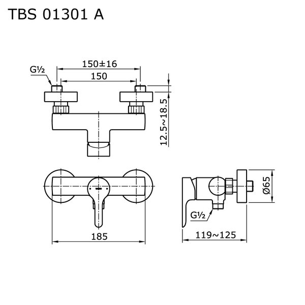 TBS01301B - LB - Single Lever Shower Mixer Without Hand Shower Set