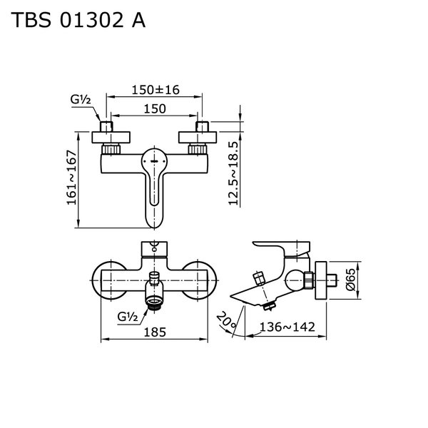 TBS01302B - LB - Single Lever Bath & Shower Mixer Without Hand Shower Set