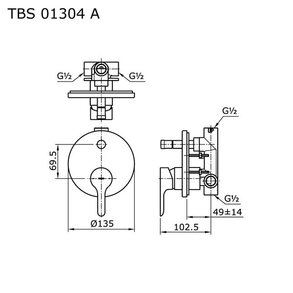 TBS01304B - LB - Single Lever Bath & Shower Mixer With Diverter & Valve