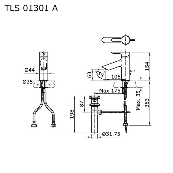 TLS01301B - LB - Single Lever Lavatory Faucet With 1” Pop-Up Waste