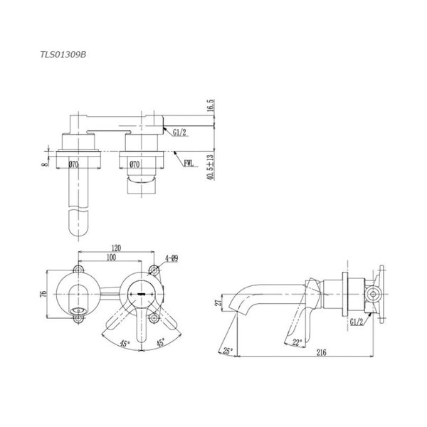 TLS01309B - LB - Wall-Mount Single Lever Lavatory Faucet (Short Spout) (w/o Pop-up Waste)