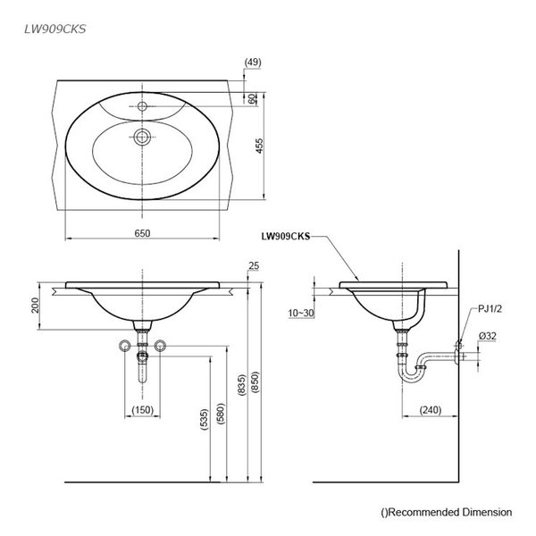 LW909CKS - Self-rimming Lavatory