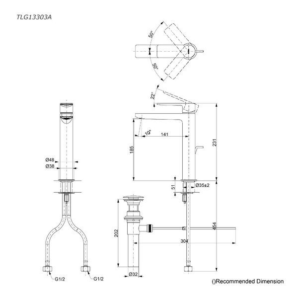 TLG13303A - GT - Single Lever Lavatory Faucet (Semi-tall Vessel) (w/ Pop-up Waste) (M)