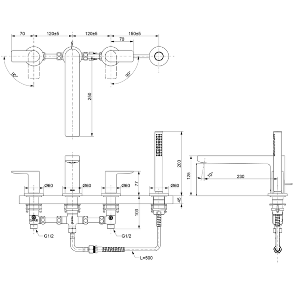 TBG13202A - GT - 4 Holes Bath & Shower Set