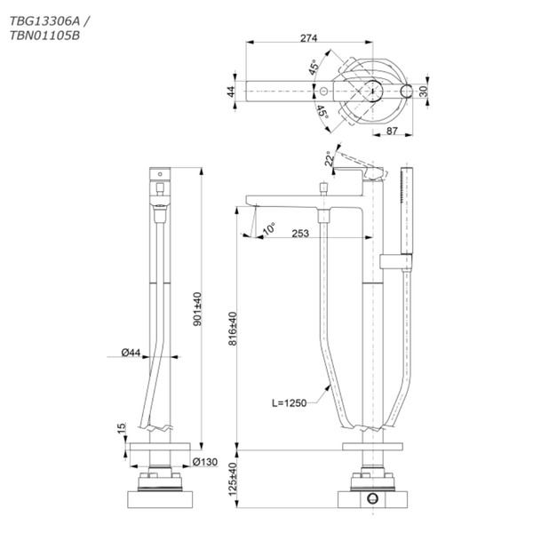 TBG13306A / TBN01105B - GT - Floor Standing Bath & Shower Set