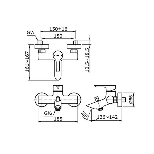 TBS01302B - LB - Single Lever Bath & Shower Mixer Without Hand Shower Set