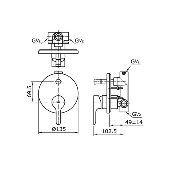 TBS01304B - LB - Single Lever Bath & Shower Mixer With Diverter & Valve