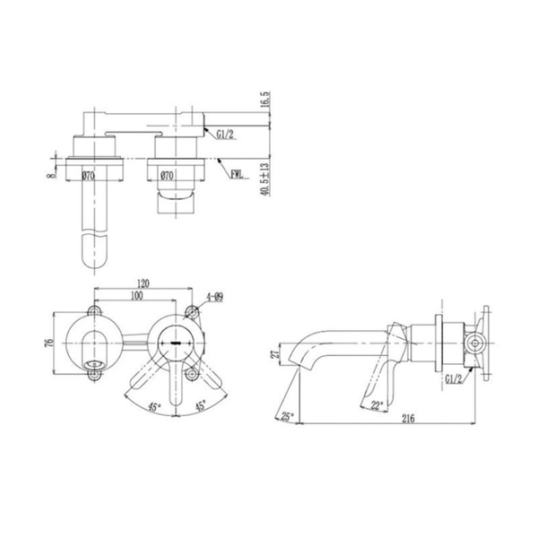 TLS01309B - LB - Wall-Mount Single Lever Lavatory Faucet (Short Spout) (w/o Pop-up Waste)