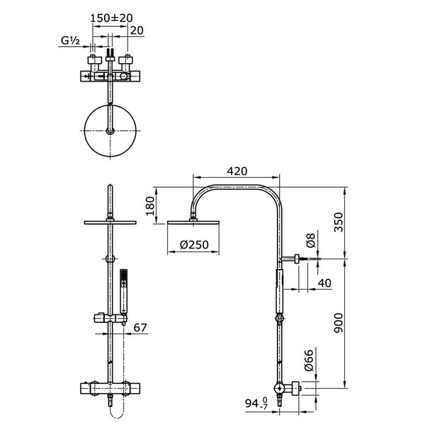 TX454SES - EGO II - Thermostat Shower Column Set
