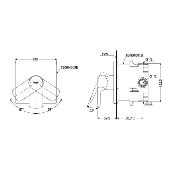 TBG04303 / TBN01001 - GA - Single Lever Shower Mixer