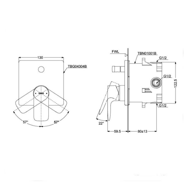  TBG04304 / TBN01001 - GA - Single Lever Shower Mixer with Diverter