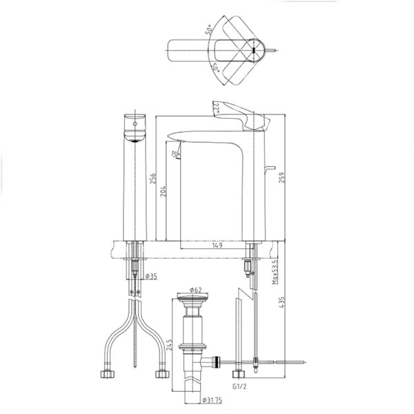 TLG04307 - GA - Single Lever Lavatory Faucet (Tall Vessel) (w/ Pop-up waste)
