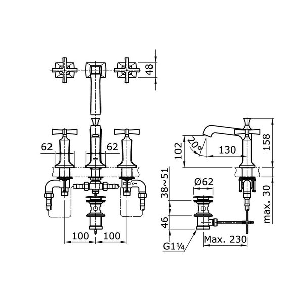 TX119LWC - WENZAL - 8” Cross Handle Lavatory Faucet with Pop-Up Waste